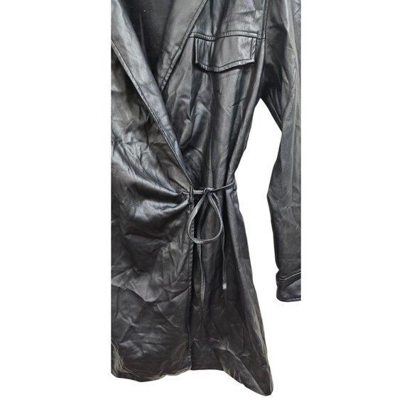 ZARA Faux Leather Wrap Mini Dress Black Long Sleeve Belted Shirt Style Dress S - Picture 8 of 12
